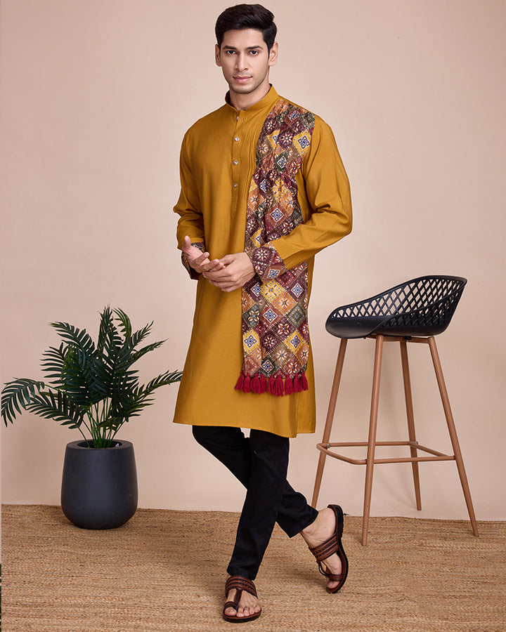 Yellow Color silk Men's Kurta With Dupatta