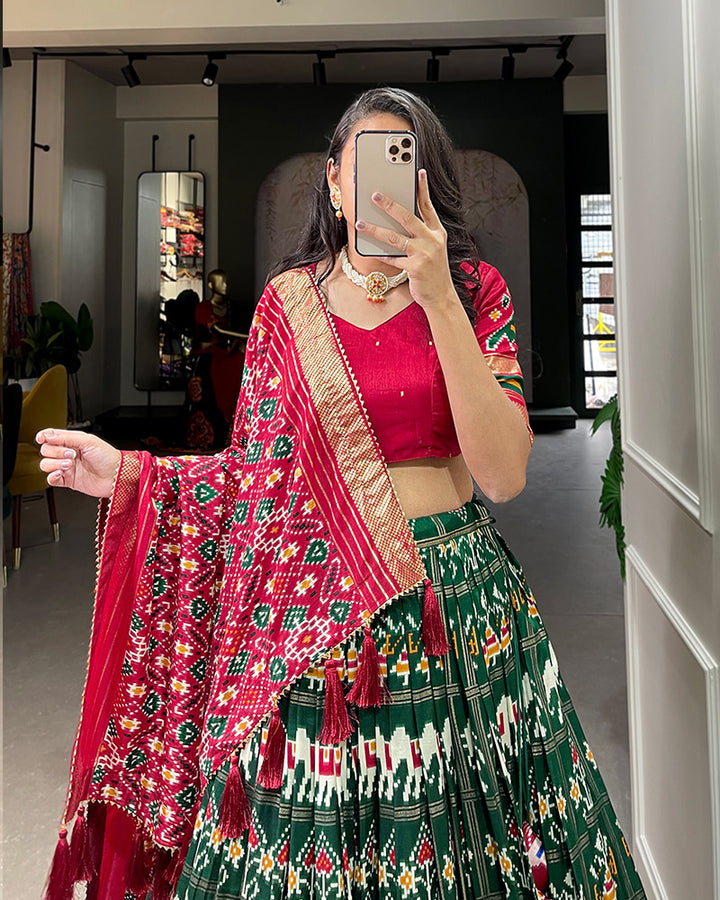 Green Color Floral And Patola Print Lehenga Choli