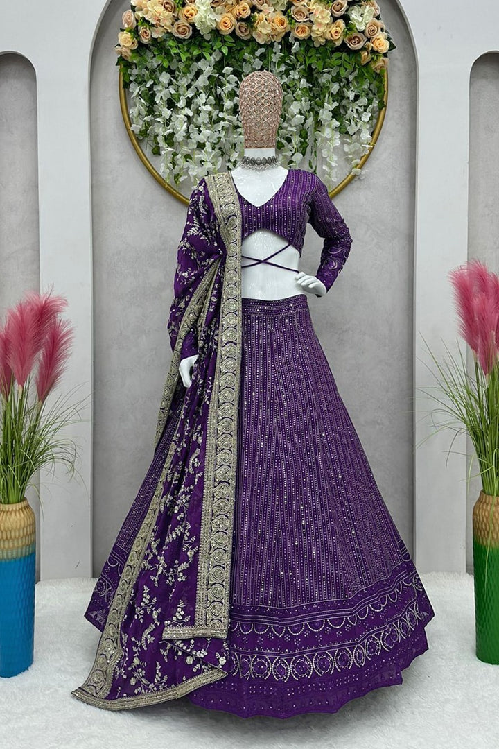 Purple Lucknowi Style Sequence Embroderied Georgette Lehenga Choli