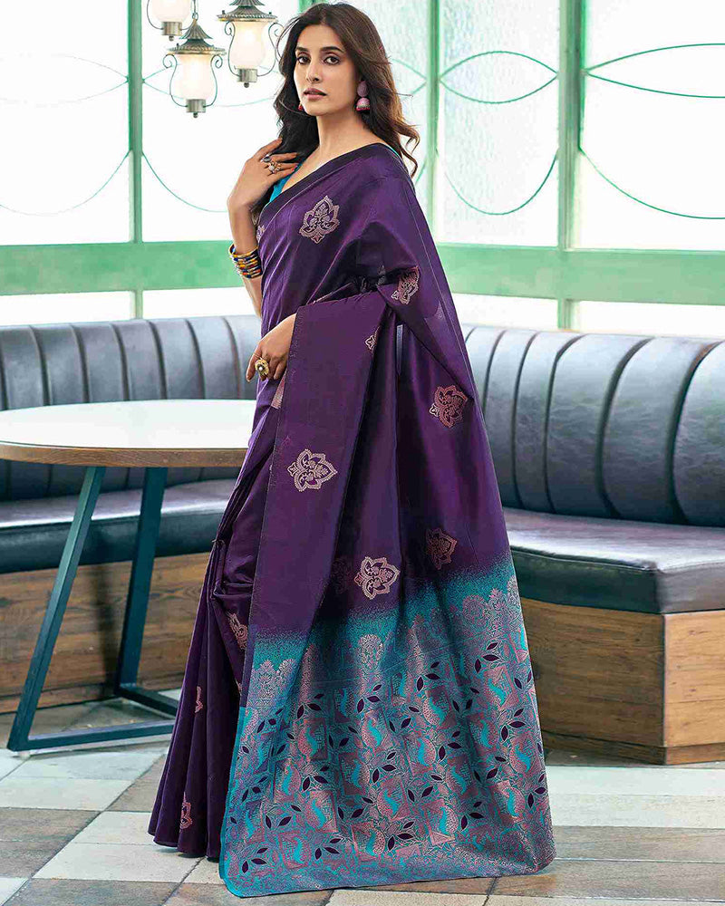 Designer Purple Color All Over Jacquard Banarasi Silk Saree