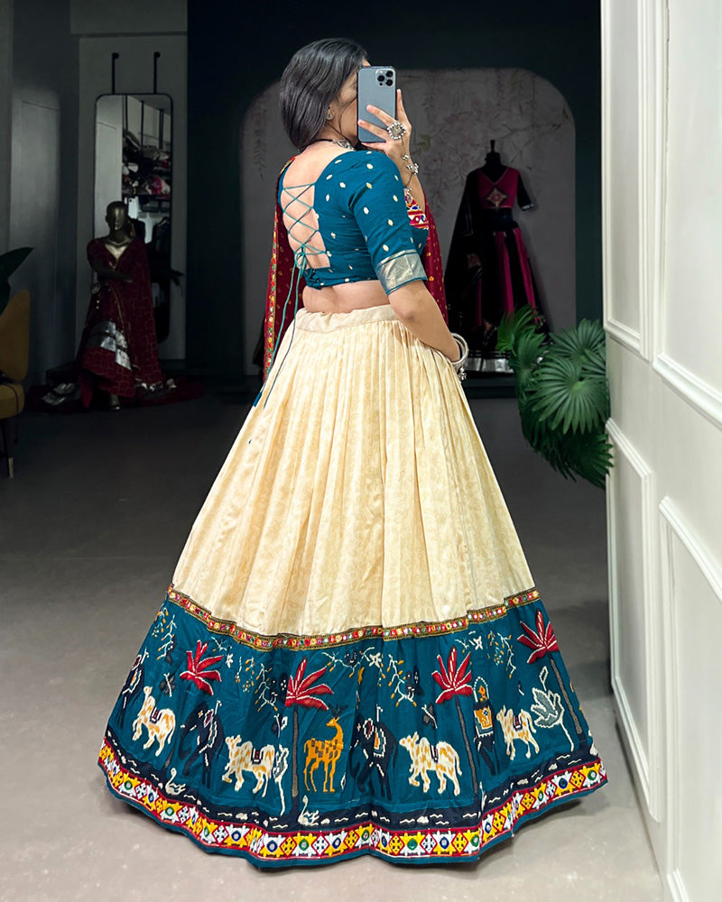 Firozi Color Dola Silk Foil Printed Navratri Lehenga Choli