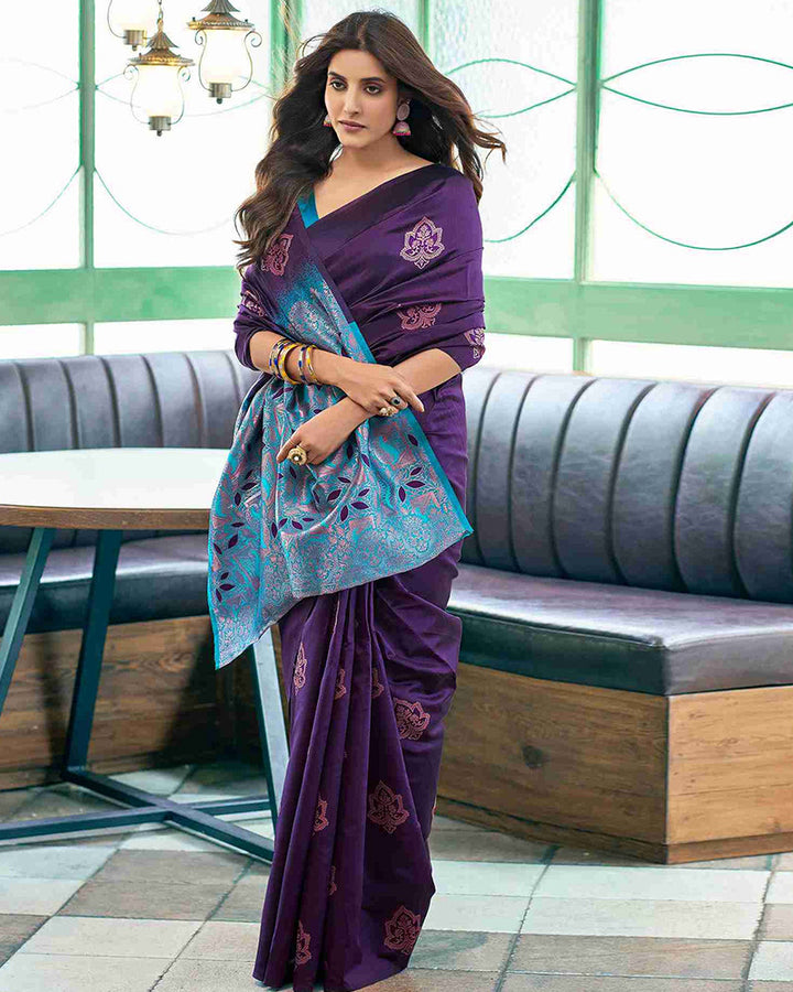 Designer Purple Color All Over Jacquard Banarasi Silk Saree