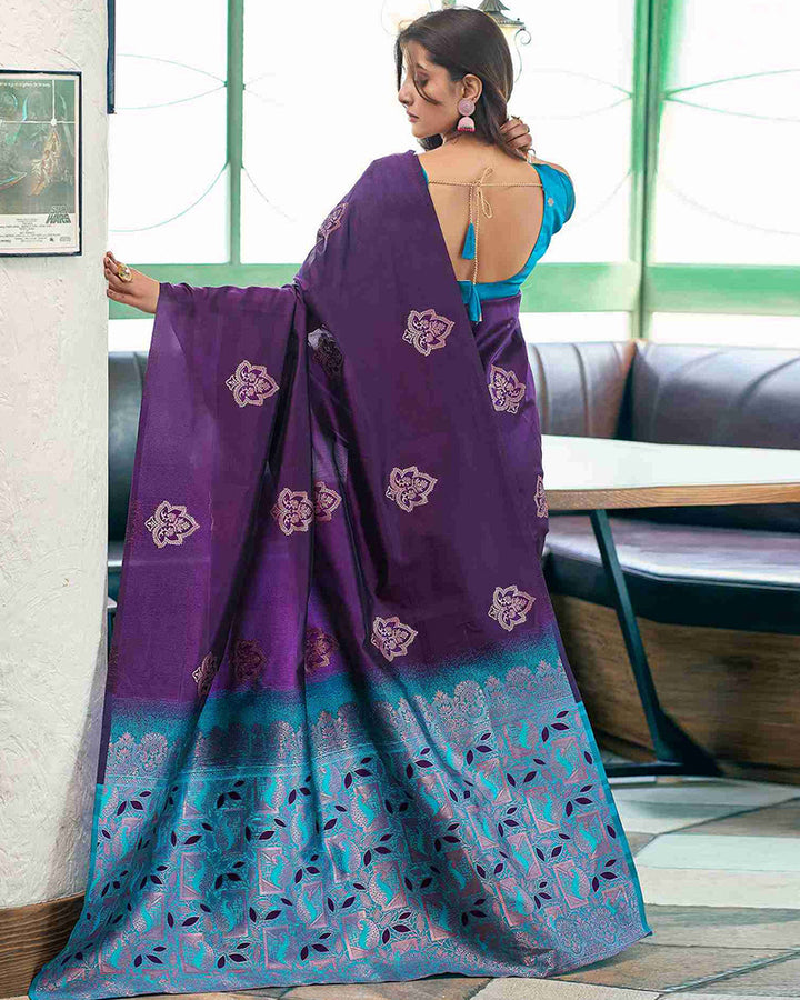 Designer Purple Color All Over Jacquard Banarasi Silk Saree