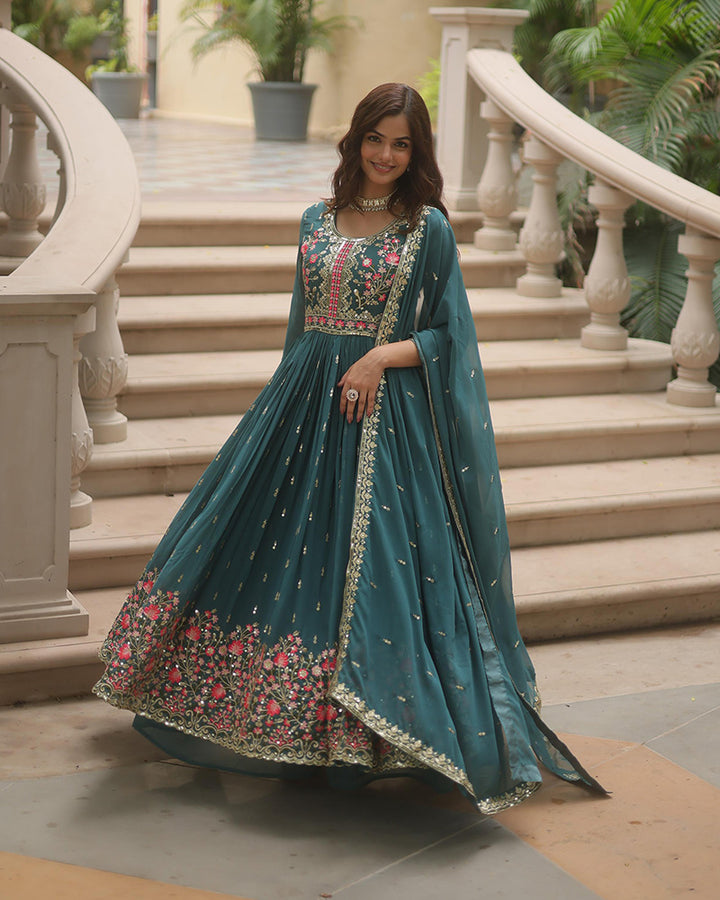 Rama Color Georgette Embroidered Sharara Suit