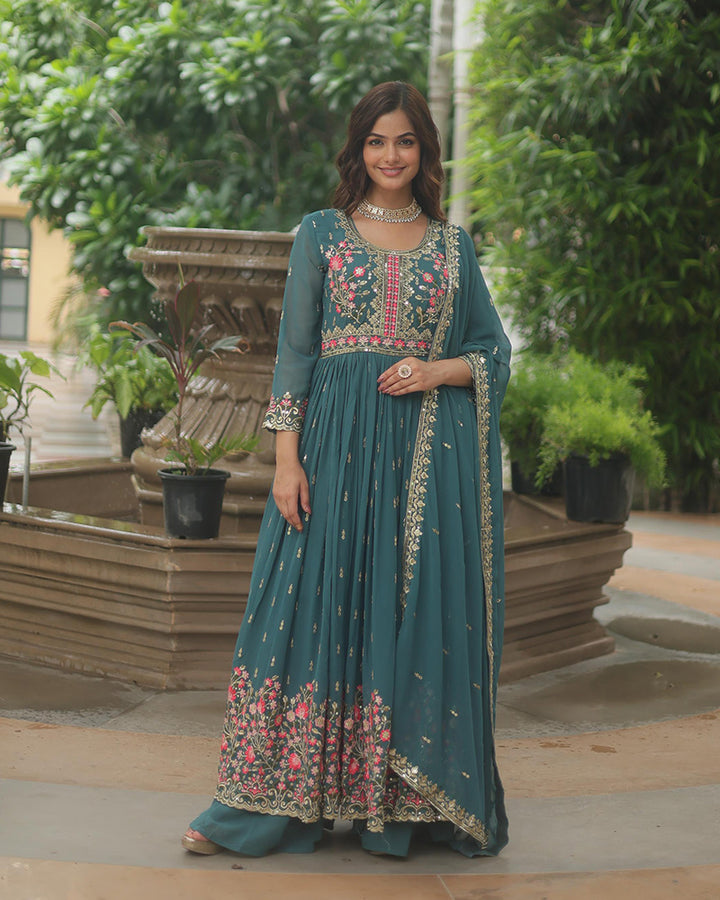 Rama Color Georgette Embroidered Sharara Suit