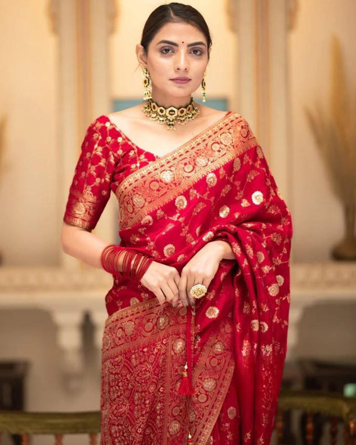 Designer Red Color Zari Work Banarasi Silk Saree