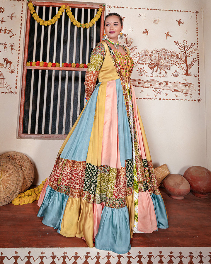 Multi Color Rayon Cotton Indo-Western Lehenga Choli