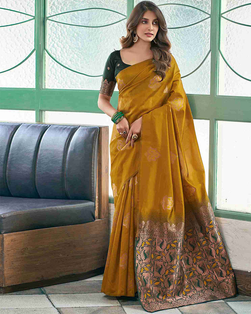 Designer Yellow Color All Over Jacquard Banarasi Silk Saree