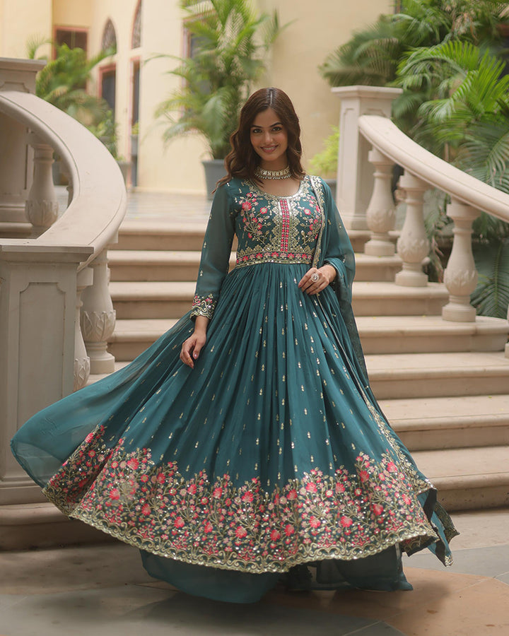 Rama Color Georgette Embroidered Sharara Suit