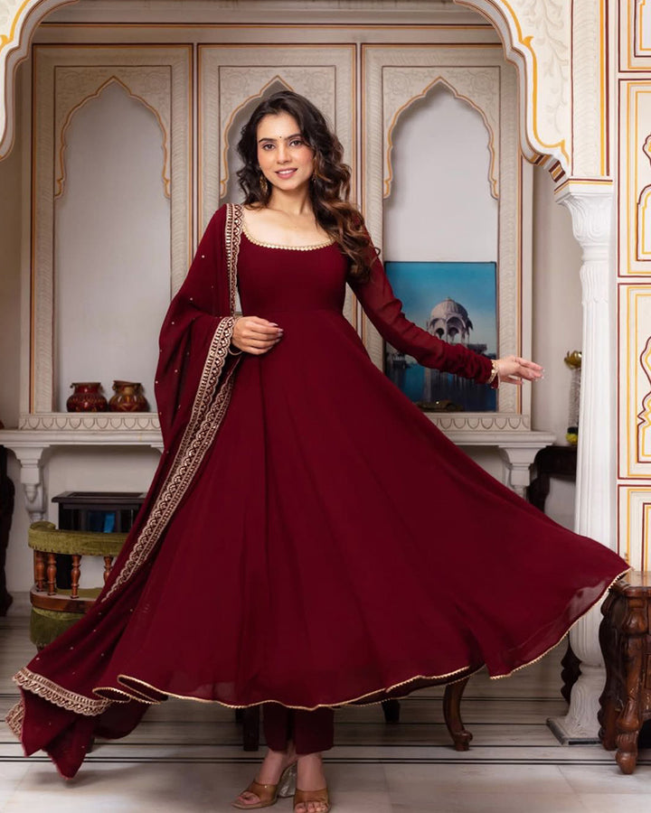 Maroon Color Faux Georgette Anarkali Suit