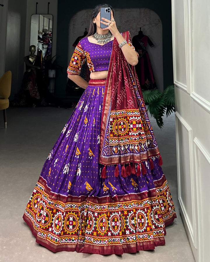 Patola Printed Purple Color Tussar Silk Lehenga Choli