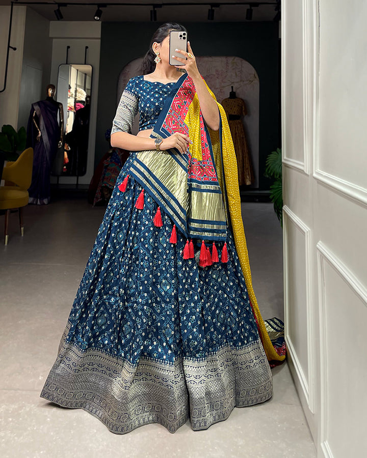 Navy Blue Color Viscose Dola Silk Lehenga Choli