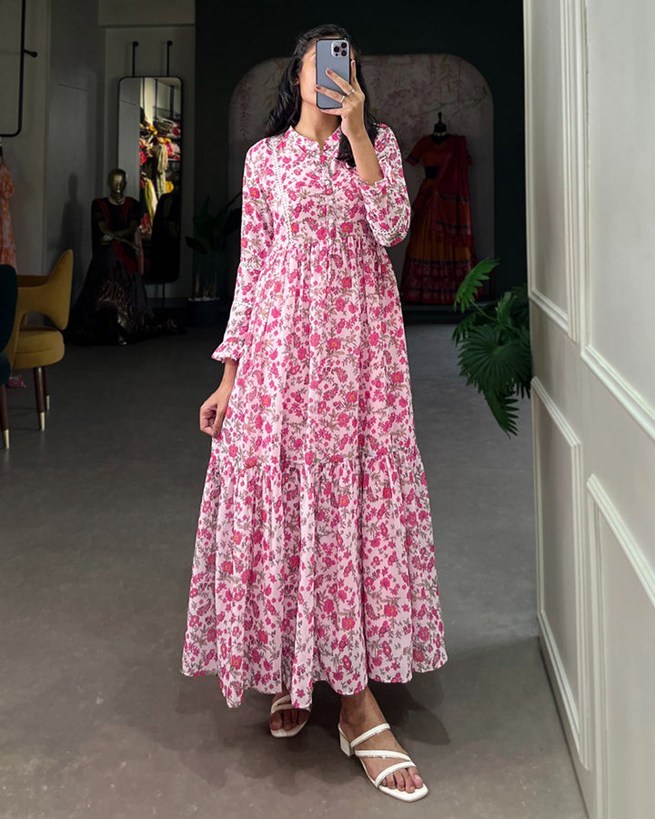 Pink Color Georgette Floral Printed Kurti