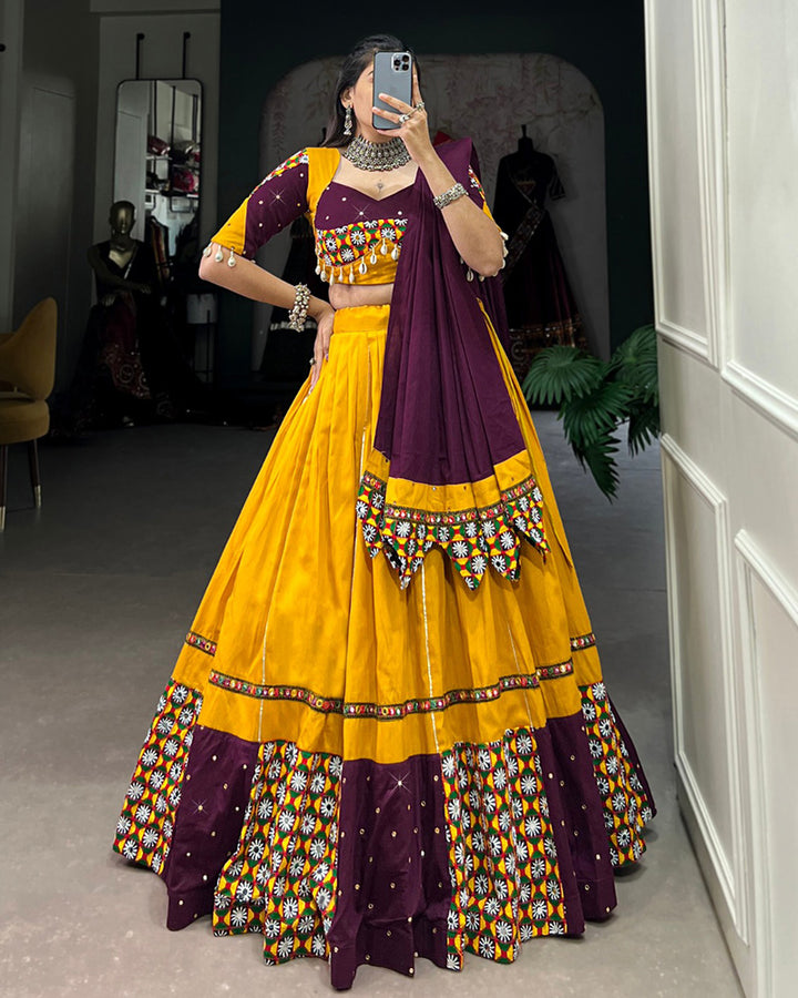 Mustard Color Cotton Gamthi Navratri Lehenga Choli