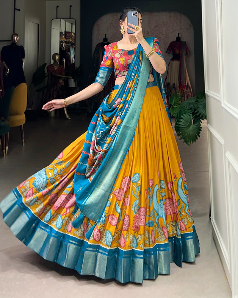 Designer Yellow Color Jacquard Dola Silk Lehenga Choli