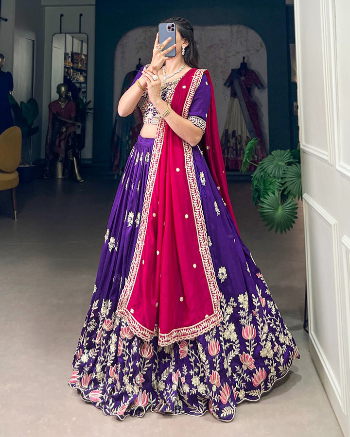 Designer Purple Color Vichitra Silk Embroidered Lehenga Choli