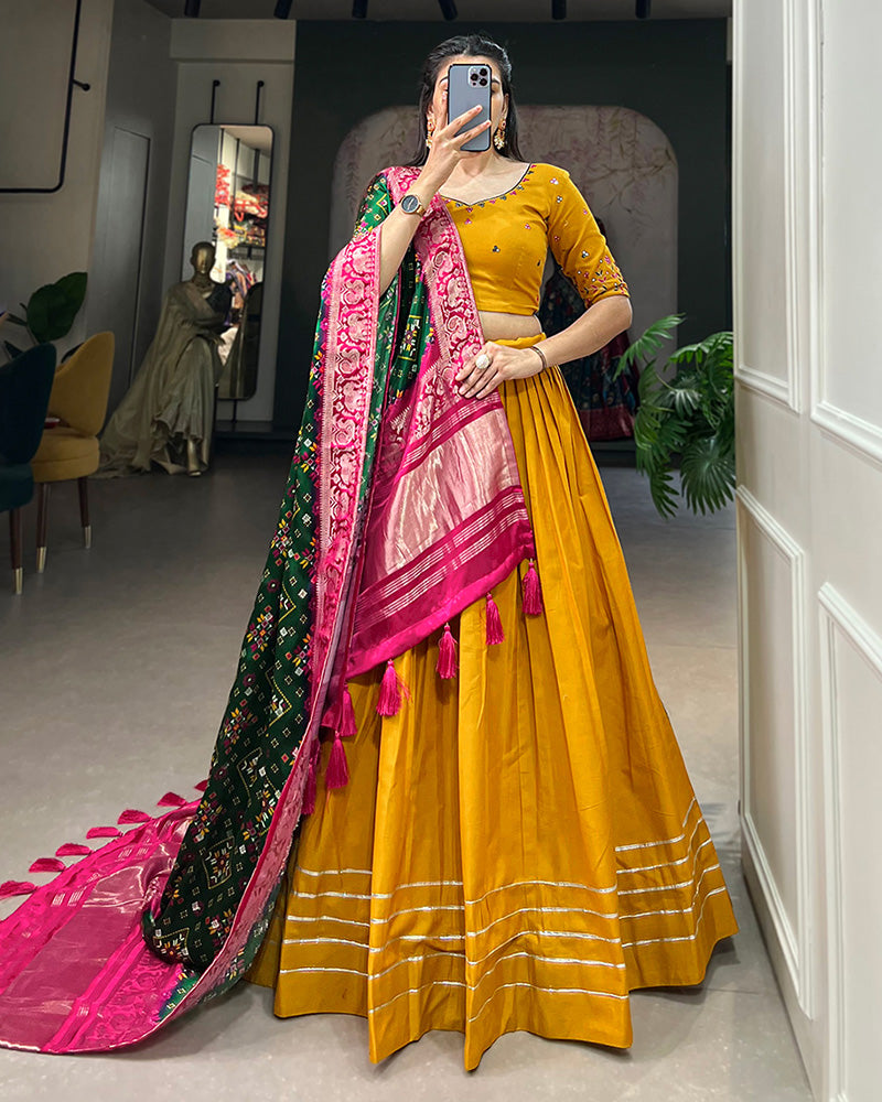 Mustard Yellow Color Pure Cotton Lehenga Choli