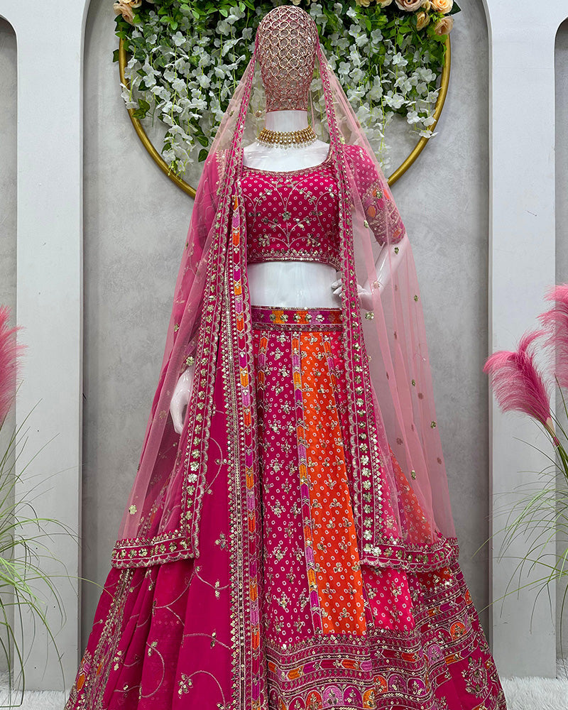 Pink Color Georgette Embroidery Lehenga Choli