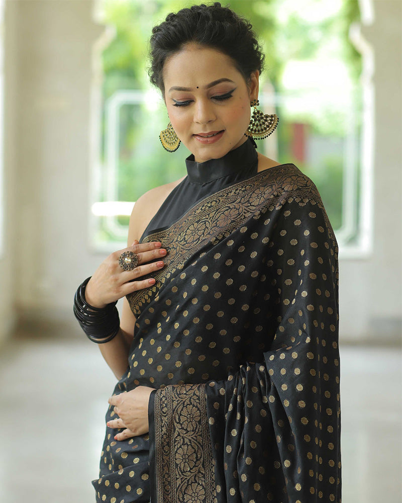 Designer Black Color Jacquard Banarasi Silk Saree