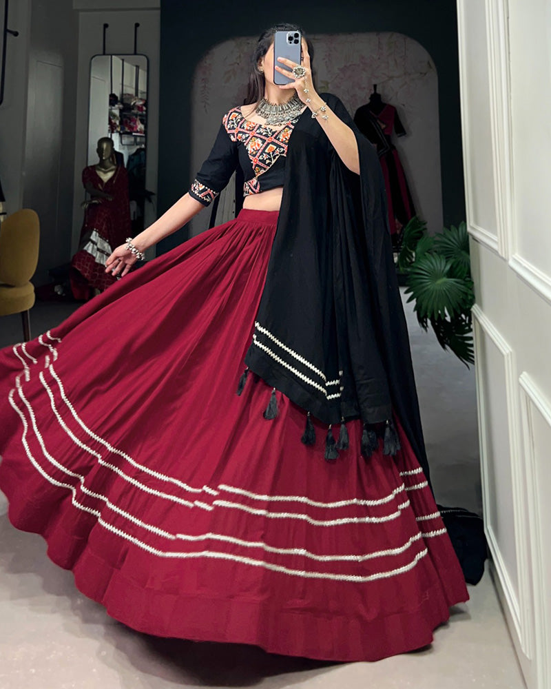 Navratri Wear Maroon Color Rayon Lehenga Choli