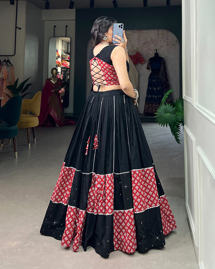 Maroon and Black Color Cotton Printed Navratri Lehenga Choli