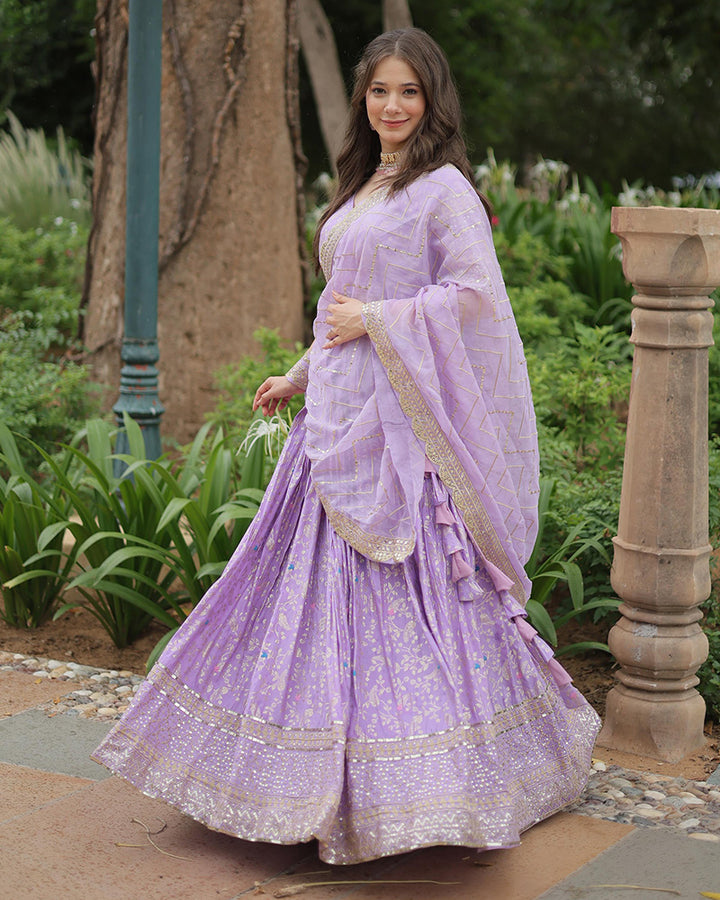 Lavender Color Designer Pure Dyable Viscose Jacquard Lehenga Choli