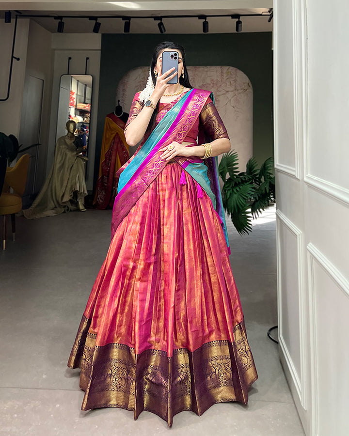 Pink Kanjivaram Designer Lehenga Choli