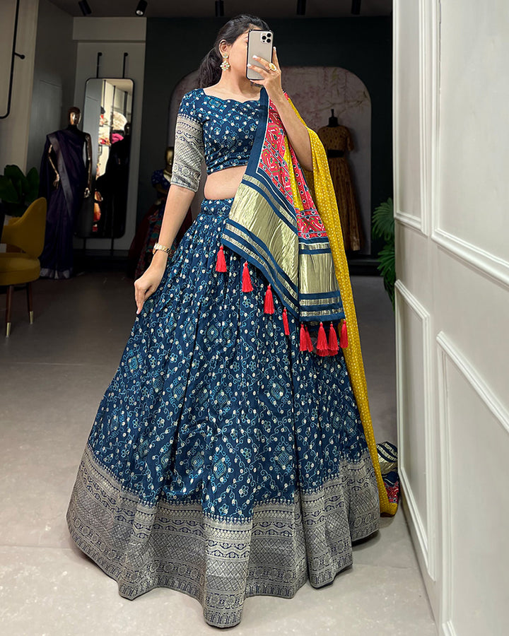 Navy Blue Color Viscose Dola Silk Lehenga Choli