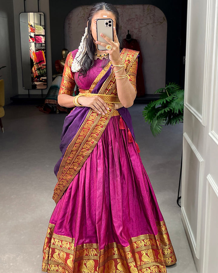 Pink Color Narayan Pet Cotton Full Flair Lehenga Choli