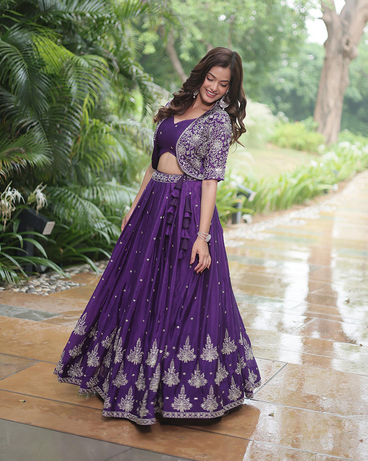 Dark Purple Color Pure Chinon Embroidered Lehenga Choli