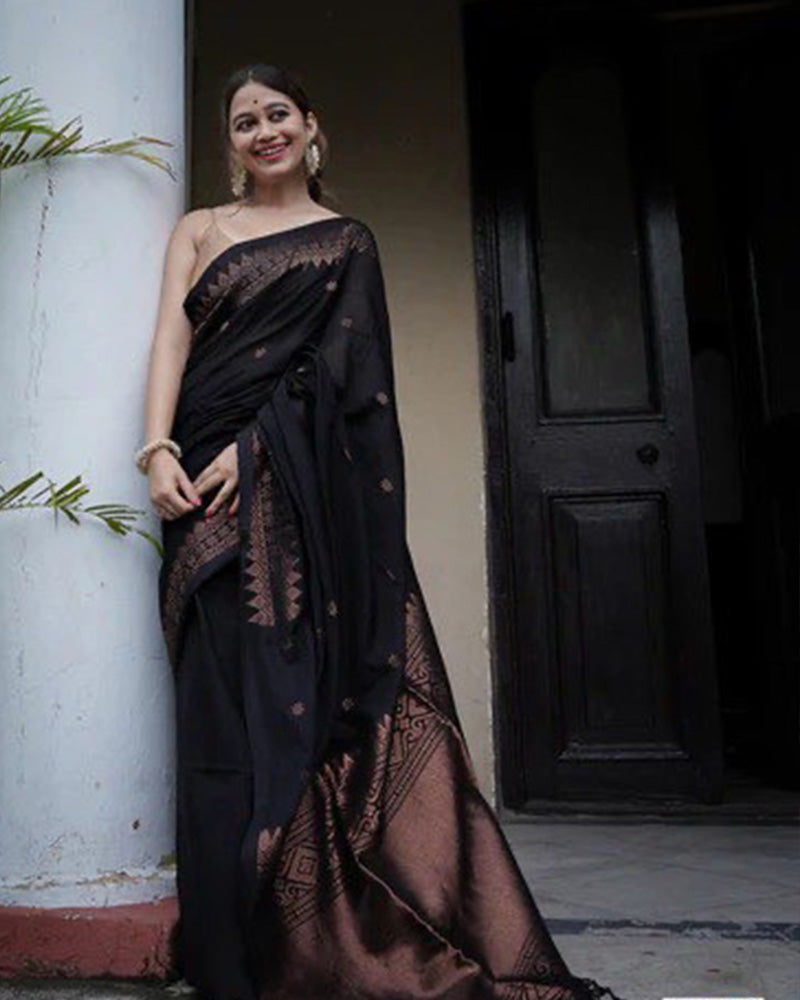 Designer Black Color Jacquard Banarasi Silk Saree