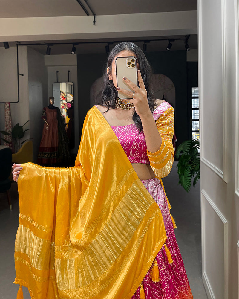 Yellow Color Digital Print Gaji Silk Lehenga Choli