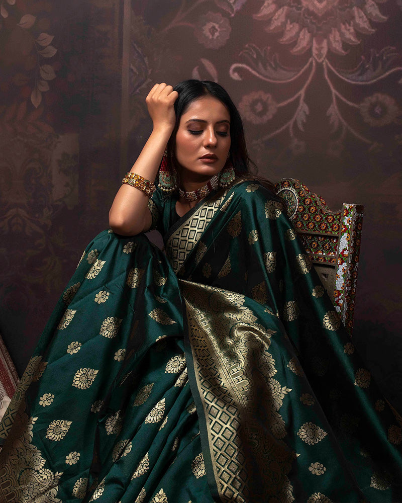 Designer Dark Green Color Jacquard Banarasi Silk Saree