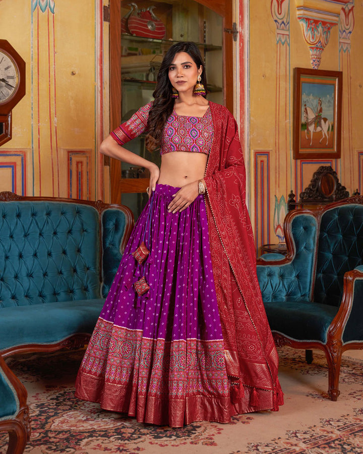 Purple Color Bandhej Print Designer Lehenga Choli