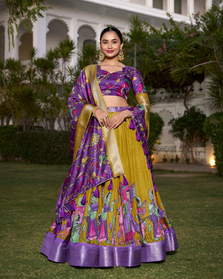 Designer Mustard Color Dola Silk Lehenga Choli