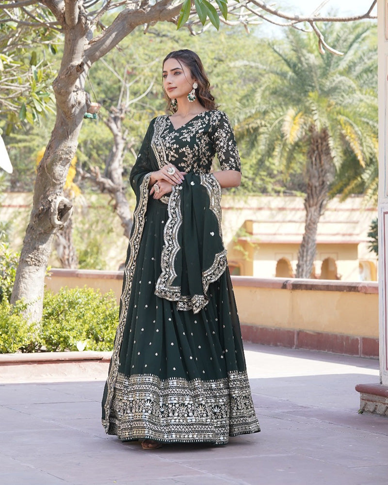 Wedding Wear Green Color Georgette Embroidery Lehenga Choli