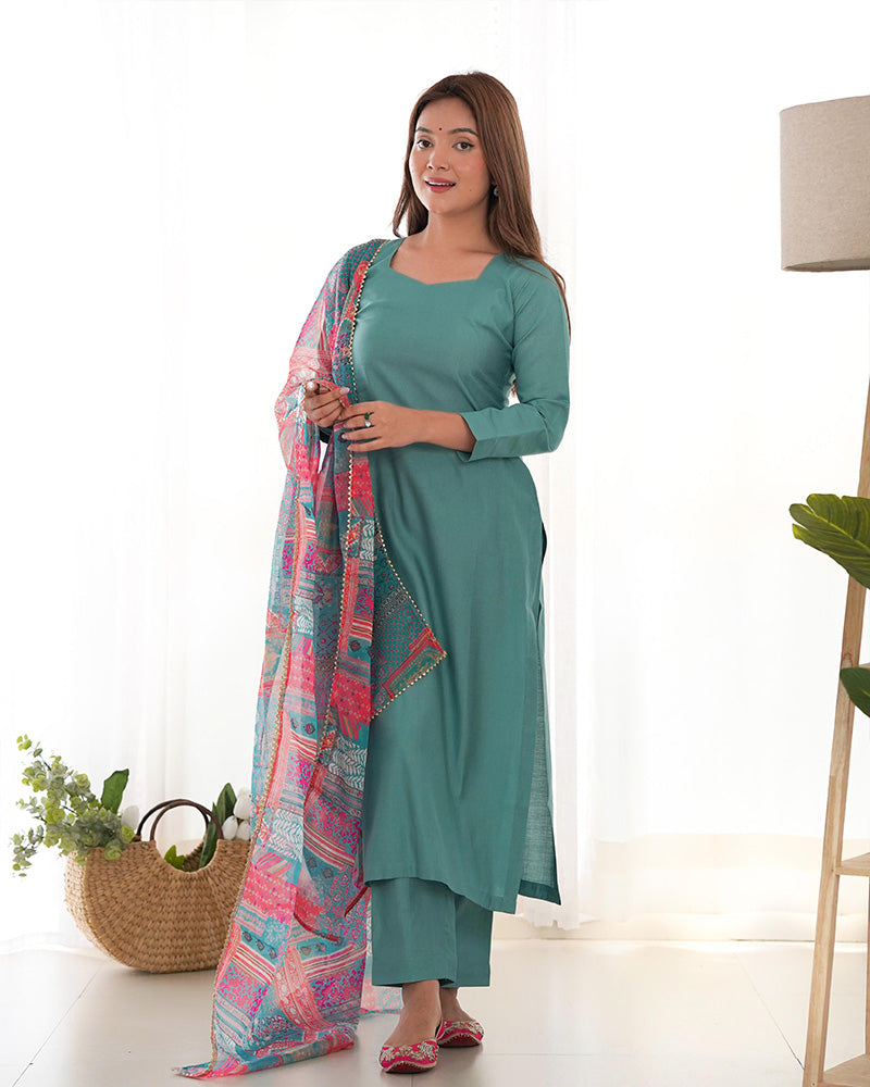 Sea Green Color Viscose Three Piece Salwar Suit