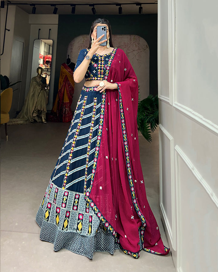 Rama Color Sequence Embroidery Georgette Lehenga Choli