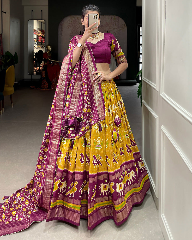 Mustard Yellow Color Floral And Patola Print Lehenga Choli