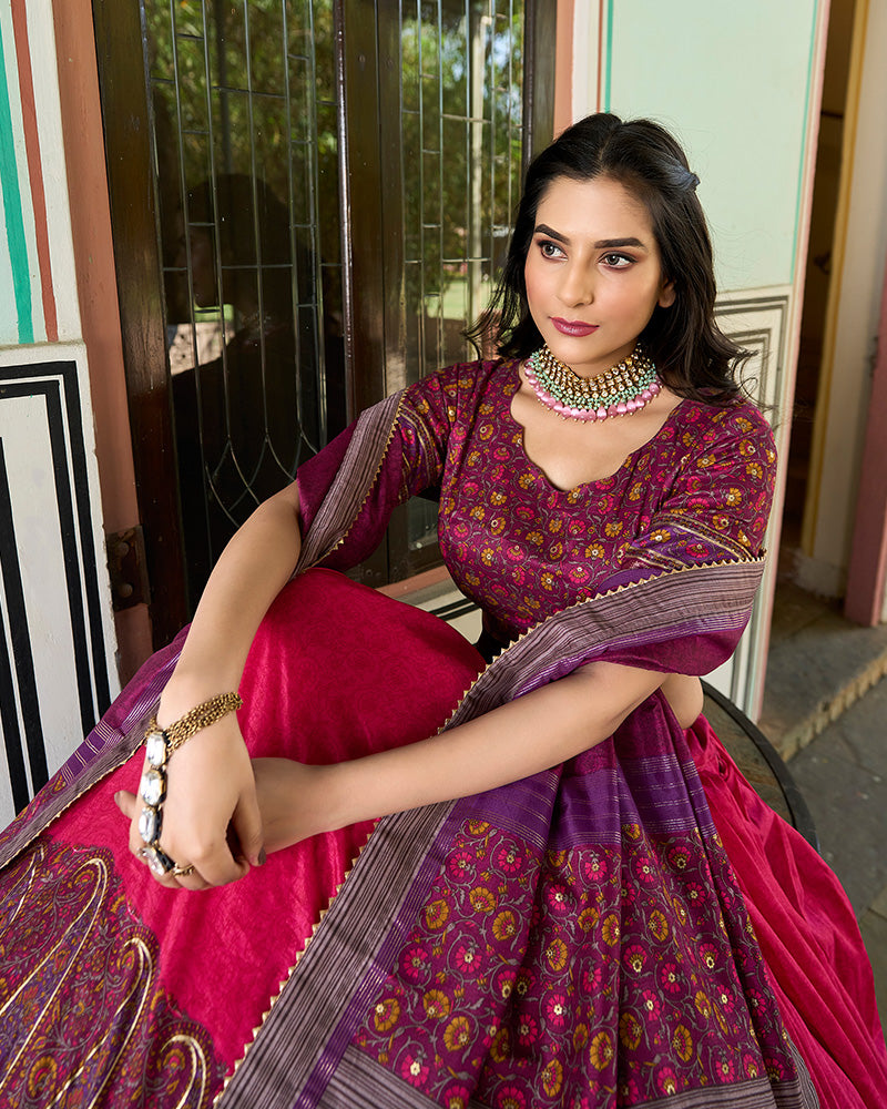 Pink Color Tussar Silk Designer Lehenga Choli