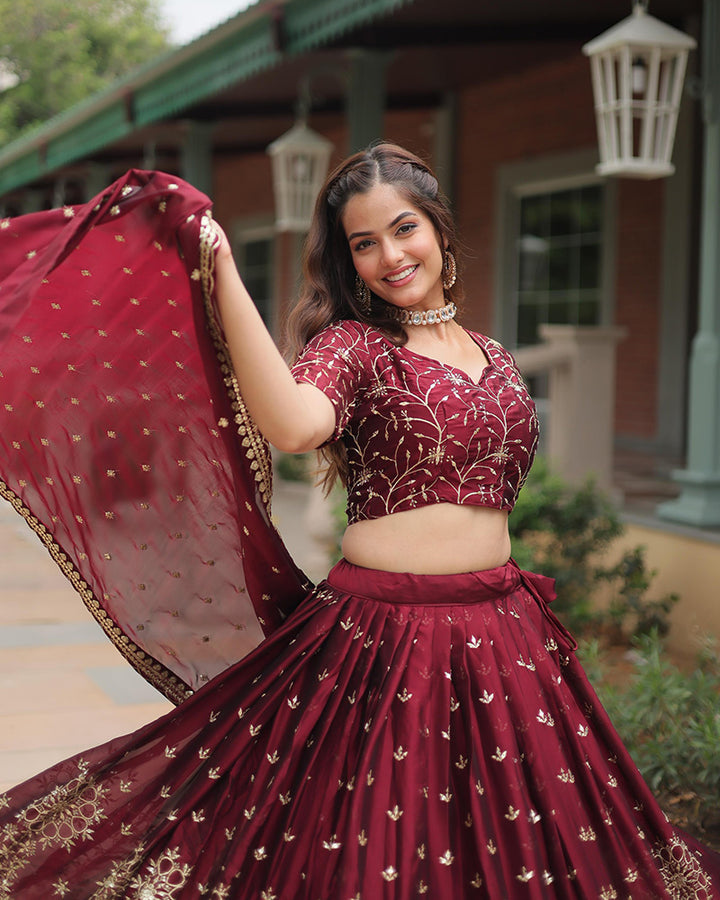 Maroon Color Rangoli Silk Sequence And Embroidered Lehenga Choli