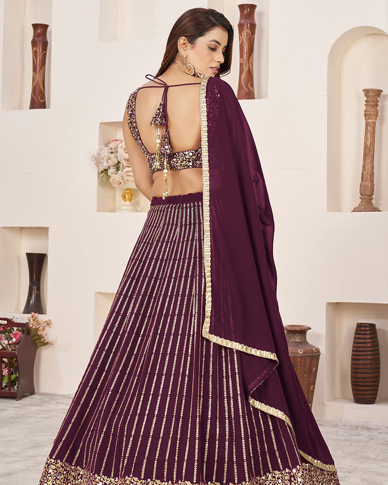 Wine Color Georgette Embroidery Lehenga Choli