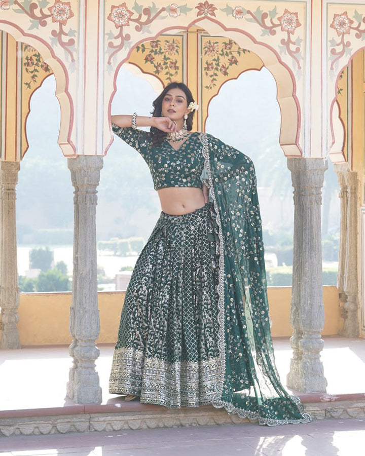 Beautiful Green Color Pure Viscose Jacquard Lehenga Choli