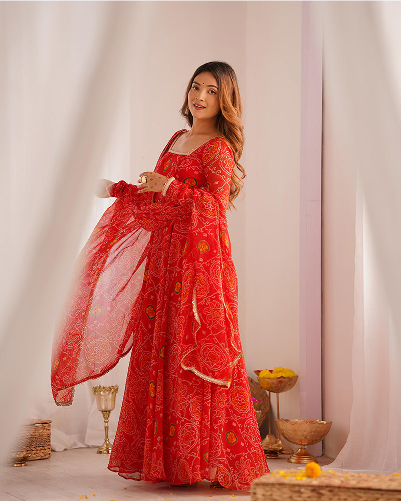 Red Color Soft Chiffon Anarkali Gown With Dupatta