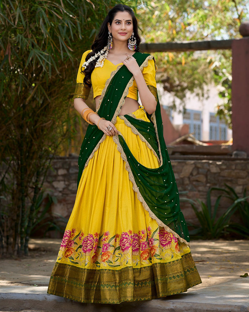 Designer Yellow Color Cotton Silk Lehenga Choli