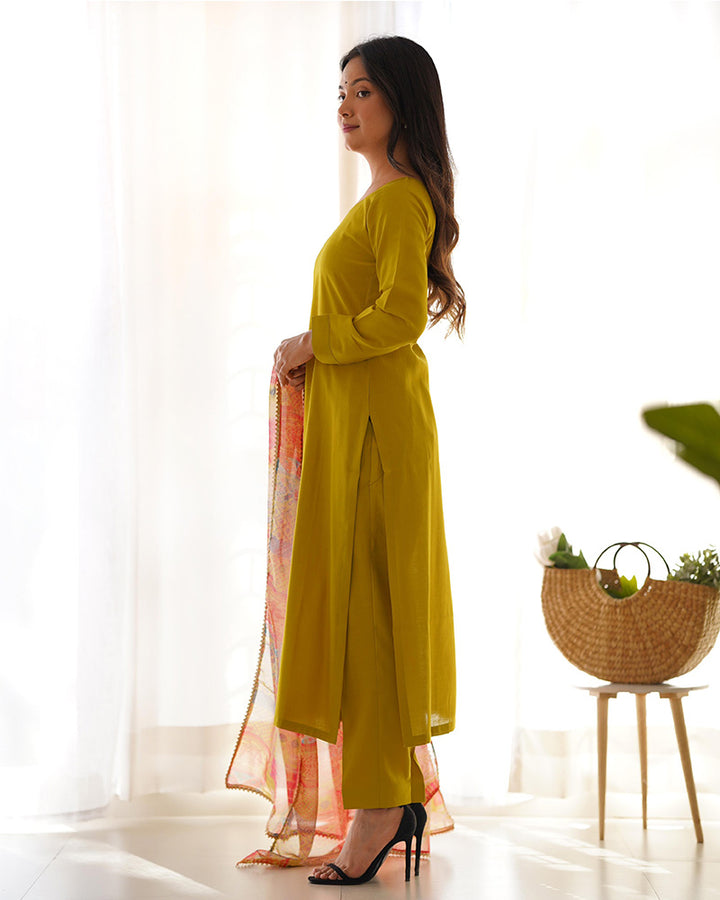 Yellow Color Viscose Three Piece Salwar Suit