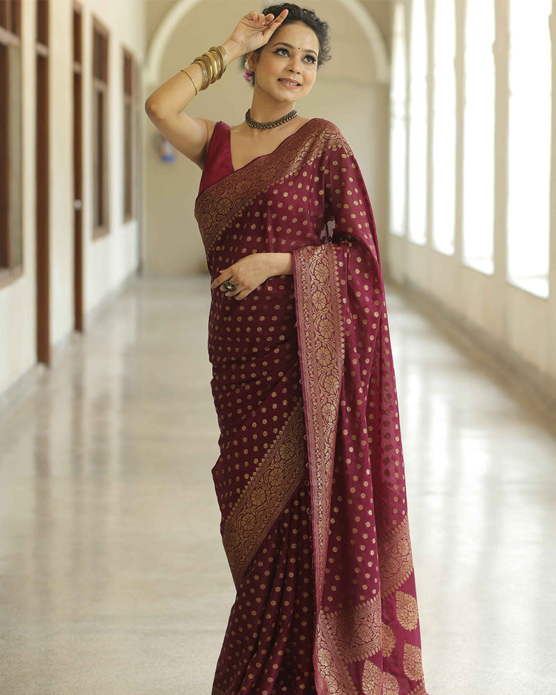 Designer Maroon Color Jacquard Banarasi Silk Saree