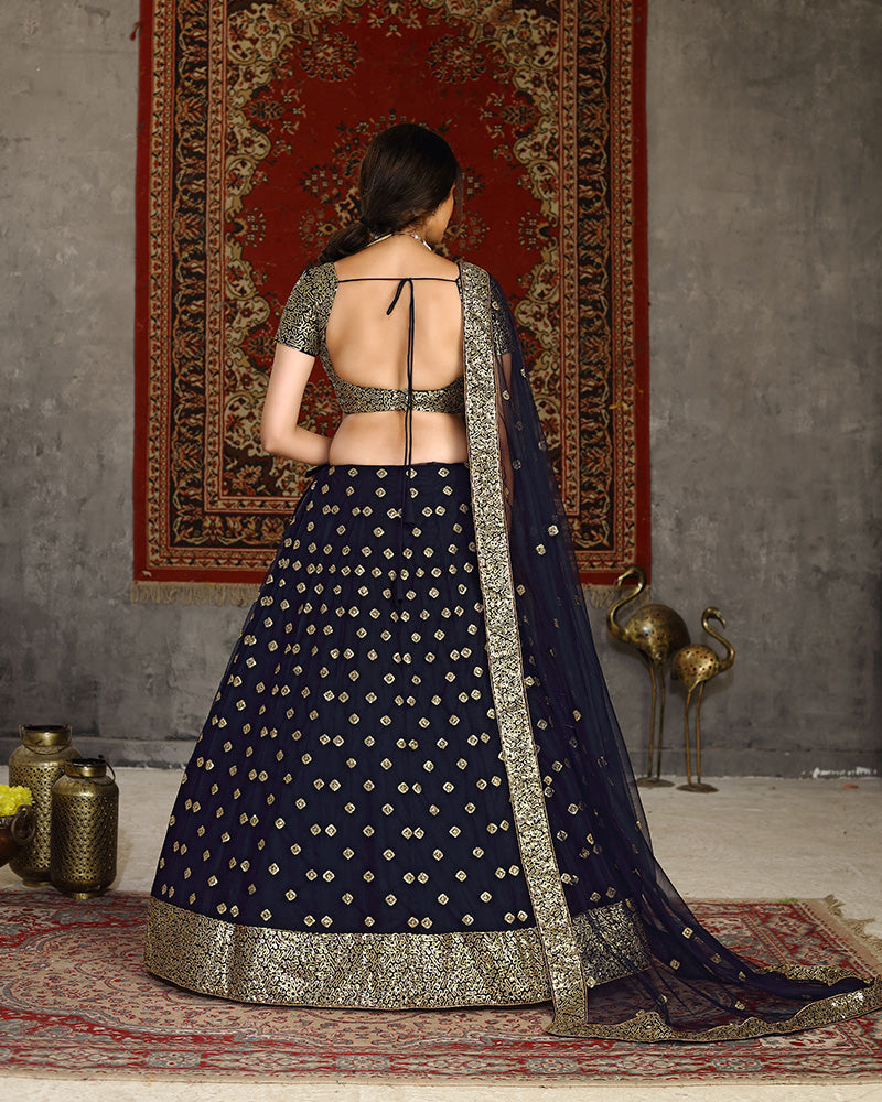 Navy Blue Color Sequence Embroiderd Net Lehenga Choli