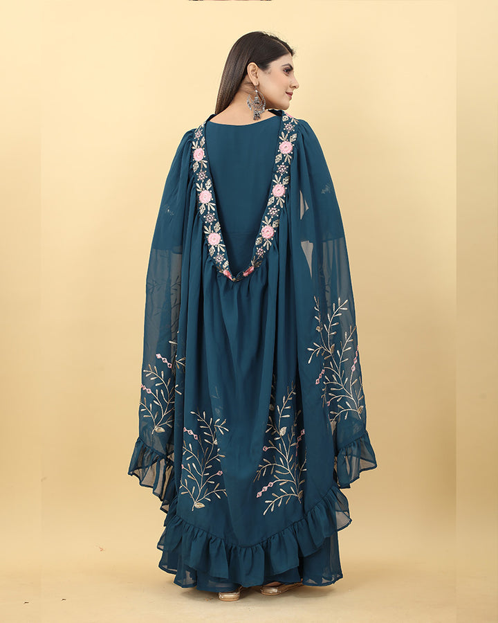 Rama Color Embroidered Georgette Anarkali Gown