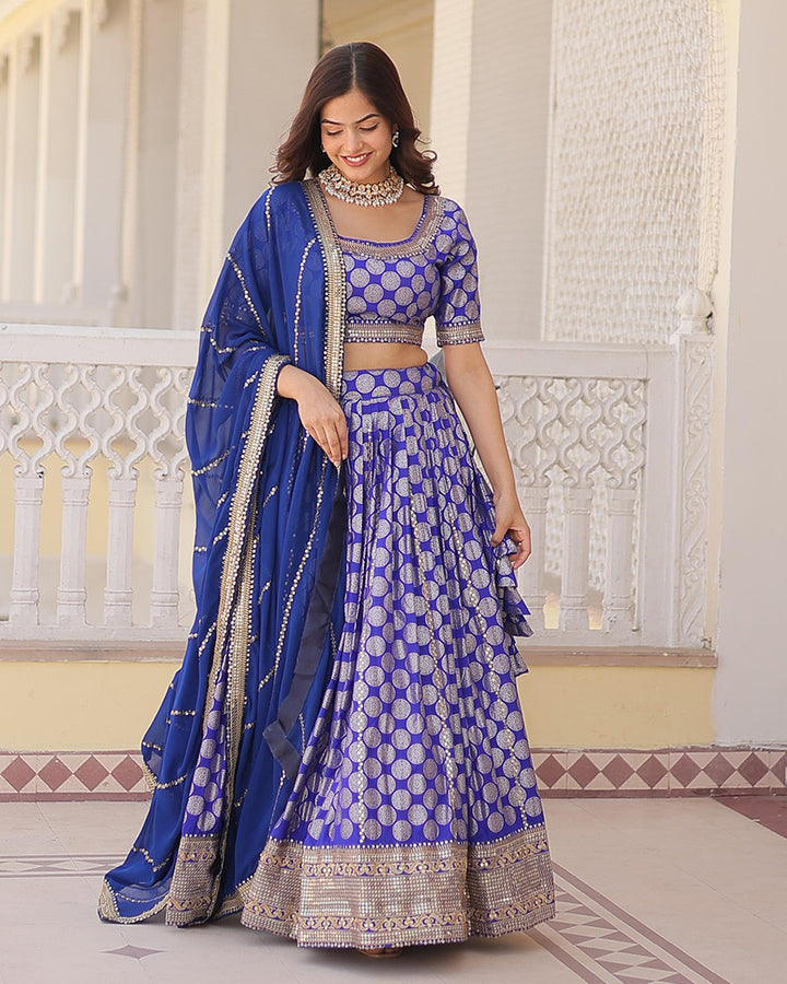 Blue Color Designer Pure Dyable Viscose Jacquard Lehenga Choli